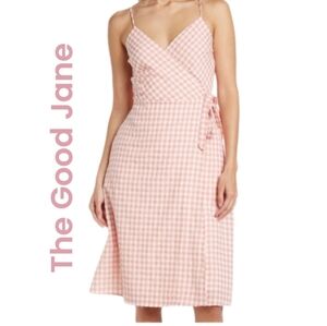 The Good Jane Womens Gingham Pink and Ivory Dress Sz M Front Tye Adj Straps